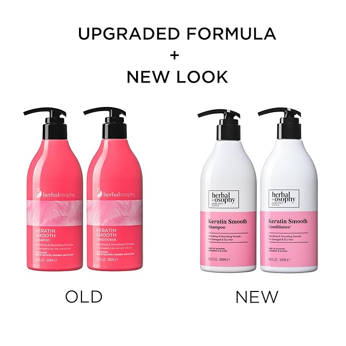 Keratin Shampoo & Conditioner Set, Nourishing & Moisturizing Formula for Damaged & Dry Hair, Highly Hydrate & Repair for Color Treated Hair, Sulfate,Parabens & Gluten Free, 2 x 16.9 Fl Oz