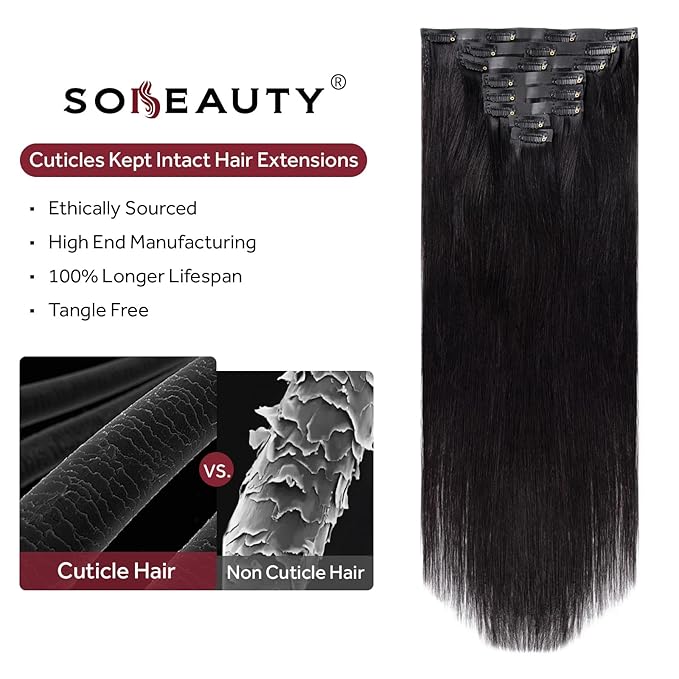 Clip in Hair Extensions Real Human Hair Natural Black Seamless Clip In 100% Remy Hair Extensions PU Skin Weft Add Volume Invisible for Long Straight Hair #1B 20Inch 120G 8PCS