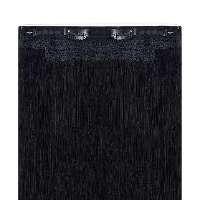YoungSee Wire Hair Extensions Jet Black Hair Extensions Wire Natural Black Wire Hair Extensions Real Human Hair Invisible Fish Line Hair Extensions Short Human Hair Extensions 12Inch 70g