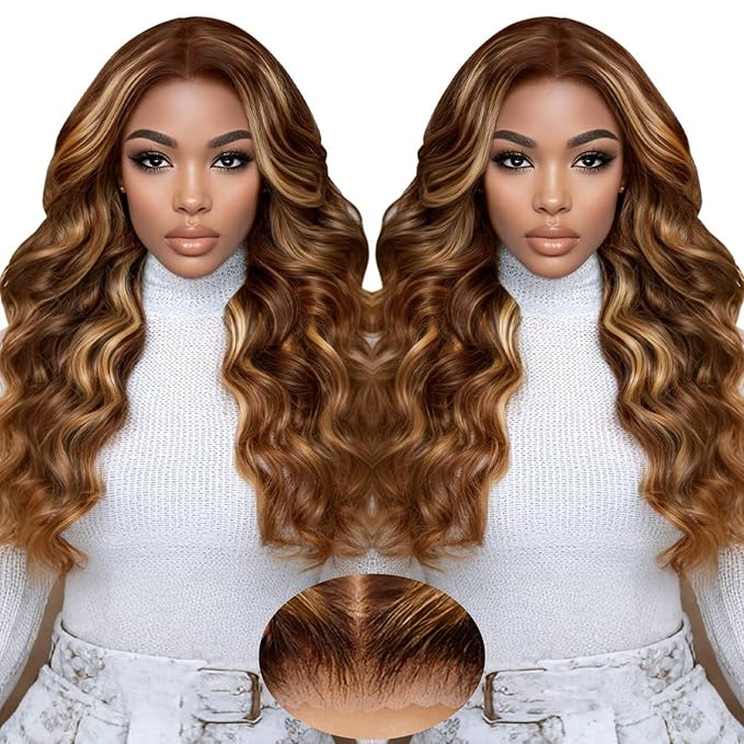 24 Inch Blonde Glueless Lace Front Wigs Human Hair Pre Plucked Pre Cut Ombre Wig Human Hair 9x6 Loose Body Wave Wig Human Hair 220% Density Glueless Wigs for Black Women