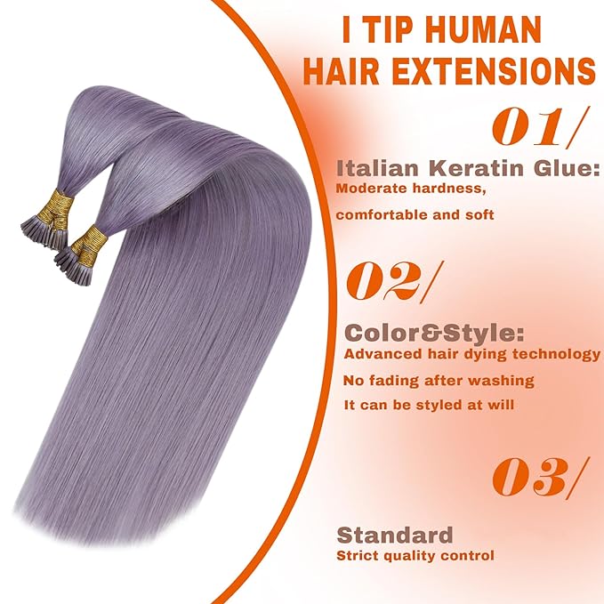 Sunny Hair I Tips Hair Extensions Real Human Hair Violet Purple Itip Human Hair Extensions Remy Cold Fusion 22inch InvisiblePre Bonded Long-Lasting Beauty 50g