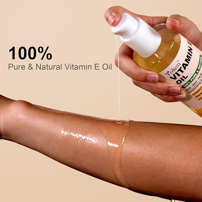 Yoken Vitamin E Oil 8 Fl Oz Organic Vitamin E oil for Skin Vitamine oils for Scars Hair,Face,Nail,Scalp Perfect Bath and Body Oil Cold Pressed Hexane Free Non-GMO Gluten Free Formula