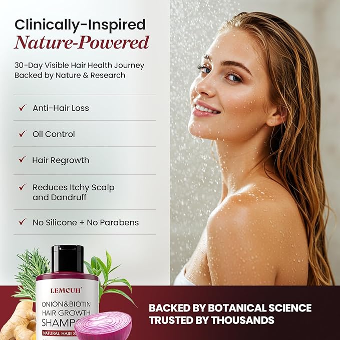 Onion & Biotin Hair Growth Shampoo: Infused With Natural Rosemary Tea Tree Oil Anti Hair Loss Treatment - Scalp Smooths Thickening Formula Support Hair Regrowth For Women Men 12.5Fl Oz