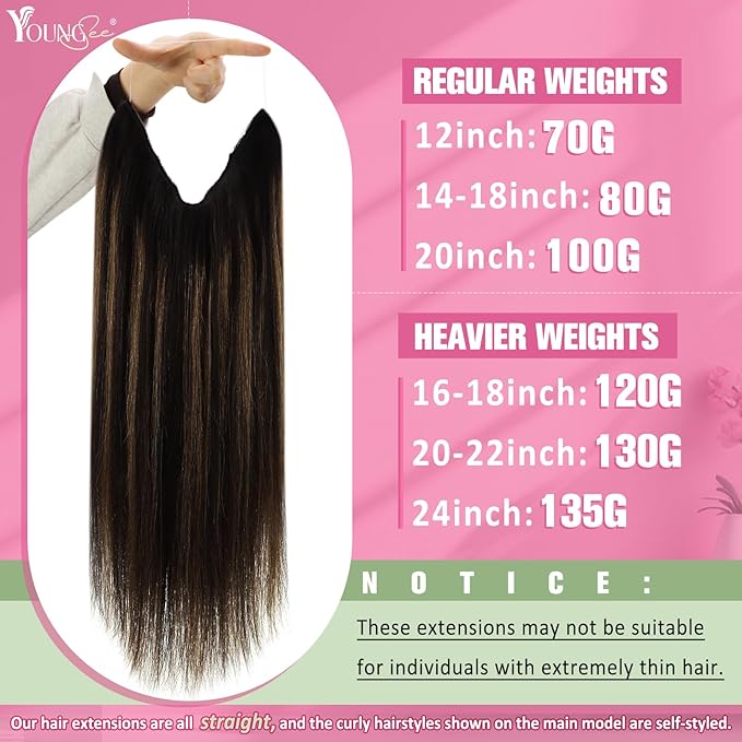 YoungSee Wire Extensions Balayage Straight Real Hair Wire Extensions Balayage Darkest Brown to Medium Brown Headband Wire Hair Extensions Real Human Hair Brown Silky Smooth Hair Extensions 18In 80G