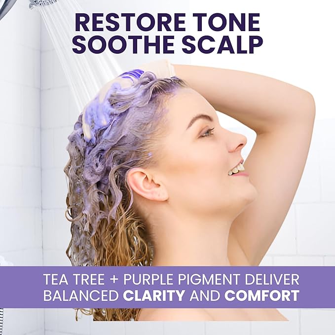 Tea Tree Purple Shampoo & Conditioner Set for Blonde, Bleached, Silver & Grey Hair, Anti Brass Toner, Boosts Highlights & Revitalizes Color, Relieves Itchy Scalp, 16 fl oz Each