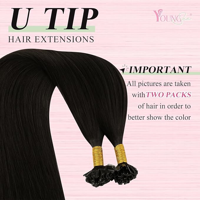 YoungSee Utip Hair Extensions Human Hair Dark Brown 24 Inch U Tip Human Hair Extensions Dark Brown 50s/50g Hot Fusion