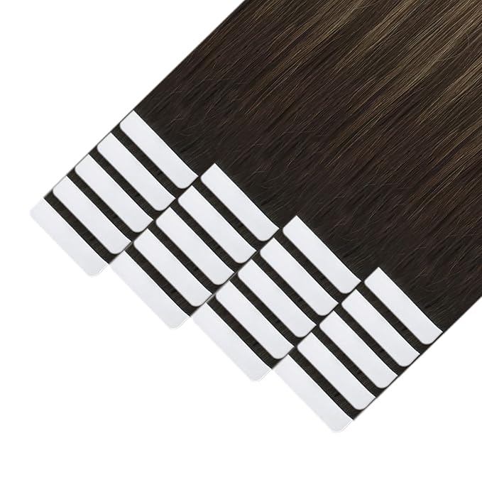 YoungSee Tape in Hair Extensions Real Human Hair Ombre 16In Invisible Tape in Hair Extensions Dark Brown Ombre Blonde with Brown Balayage Tape ins Human Hair Extensions Silky Straight 20pcs 50g