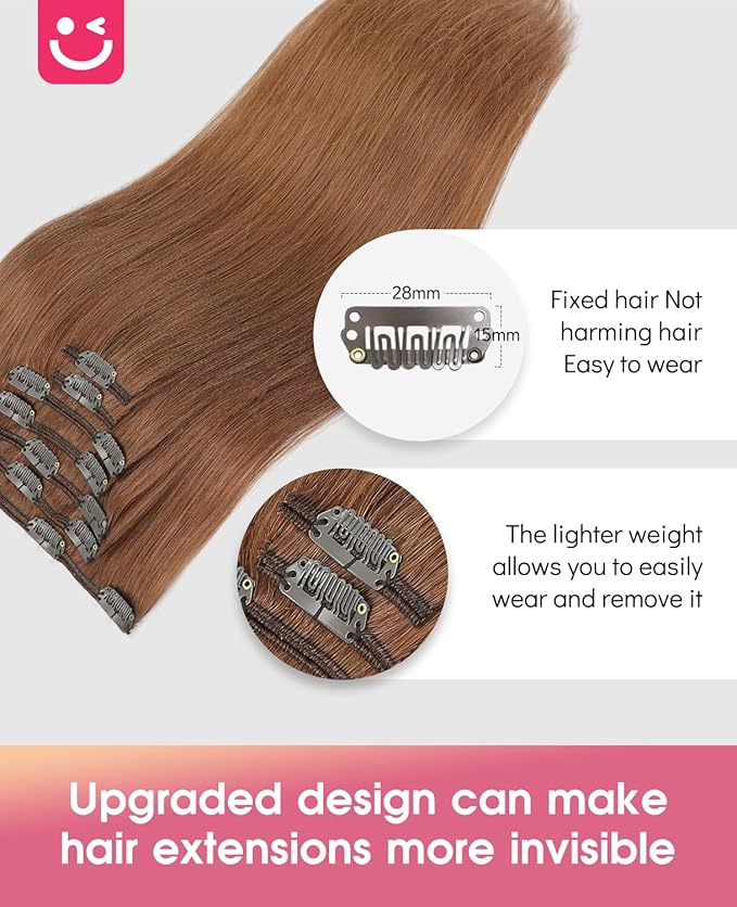 Youngsmile Human Hair clip in Extensions, Hair Extensions Real Human Hair Clip ins Double Weft Silk Straight Real Human Hair, 16 Inch 120 Gram 7 Pcs Auburn (CLIP#33-16Inch)