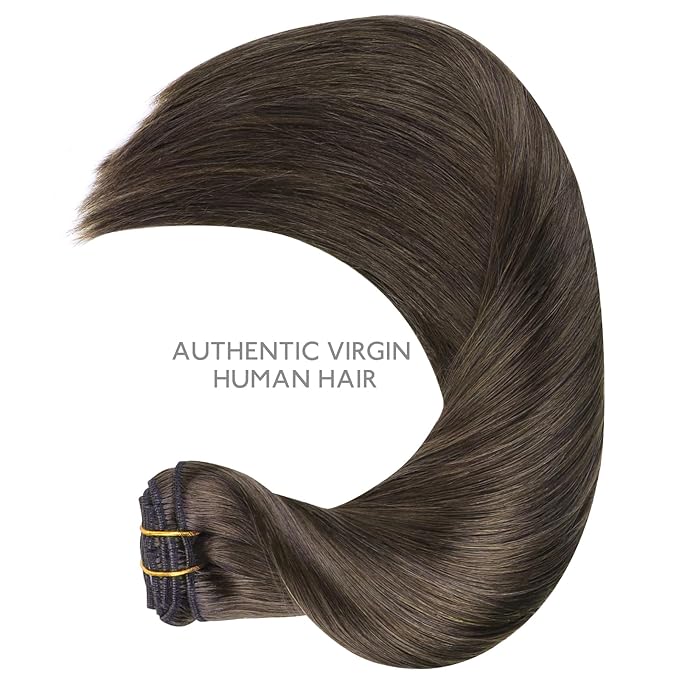 WENNALIFE Clip in Hair Extensions Real Human Hair, 20 Inch 120g 7pcs Human Hair Extensions Clip In Human Hair, Cool Dark Brown Clip In Real Hair Coloured Remy Human