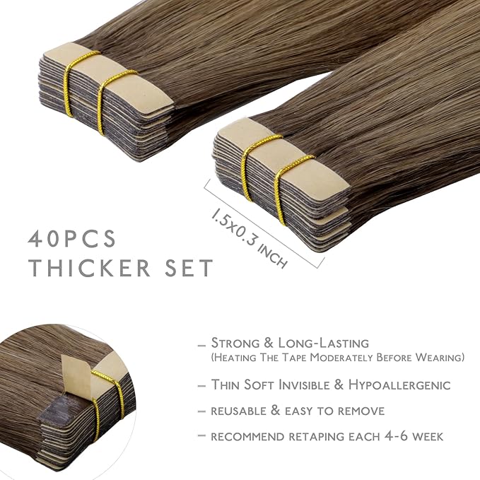 WENNALIFE Tape in Hair Extensions Human Hair, 40pcs 80g 12 inch Ombre Sandy Brown to Platinum Blonde Hair Extensions Real Human Hair Straight Tape in Extensions Invisible Human Hair Extensions