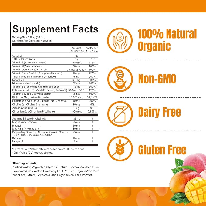 Liquid Multivitamin,Hair Growth,Support Healthy Skin,Promote Thicker,Fuller Hair,Reduce Wrinkles & Fine Lines,15.22 fl oz