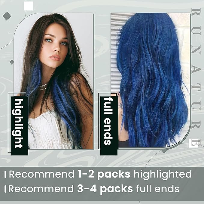 RUNATURE U Tip Hair Extensions Human Hair Colored Blue 20 Inch Long Pre Bonded Utips Real Hair Extensions for Kids Party Blue Highlight Keratin U Tips Remy Hair Extensions Invisible 25g 25 Strands