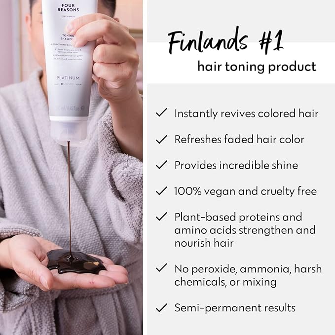 FOUR REASONS Color Depositing Shampoo for Color Treated Hair - Platinum Blonde/Grey, Sulfate Free Grey Hair Toner, , 8.45 Fl Oz