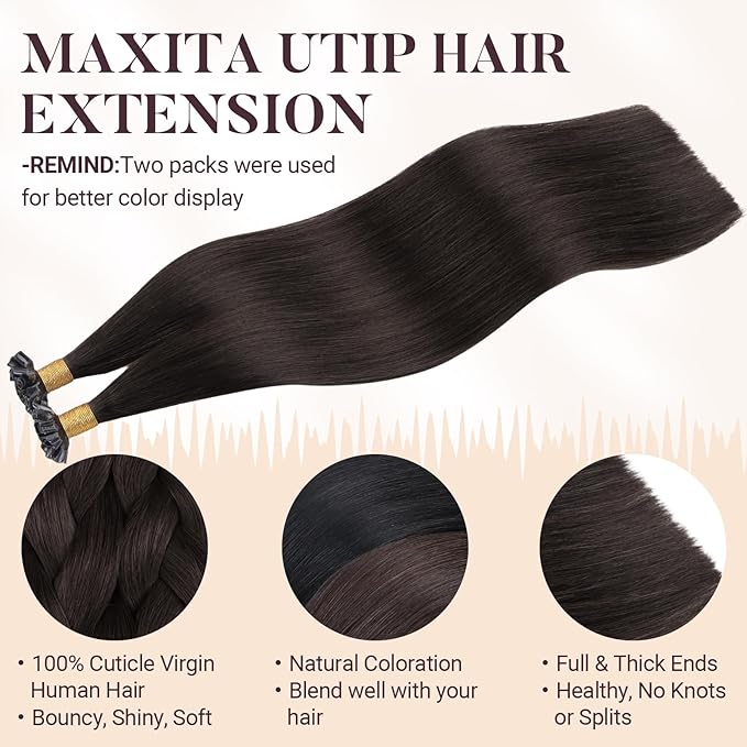 MAXITA U Tip Hair Extensions Human Hair, Dark Brown Hair Extensions Real Human Hair, 50g/50 Strands/Pack, 18 In Virgin Human Hair