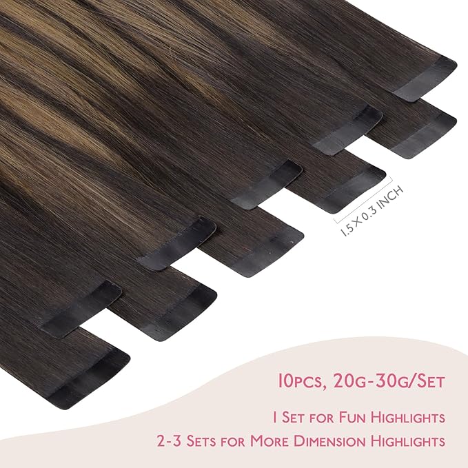 WENNALIFE Tape in Hair Extensions Human Hair Balayage Dark Brown Mixed Chestnut Brown Tape in Extensions, 10pcs 30g 26 inch Remy Invisible Tape Ins Straight Soft Real Human Hair Tape in Extensions