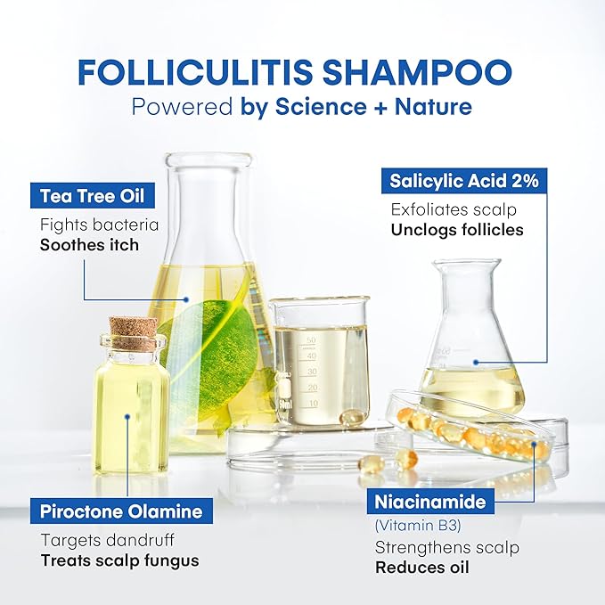 Hermon Folliculitis Shampoo for Itchy Scalp: Psoriasis, Dandruff & Seborrheic Dermatitis & Biotin – Soothes | Exfoliates | Reactivates Follicles