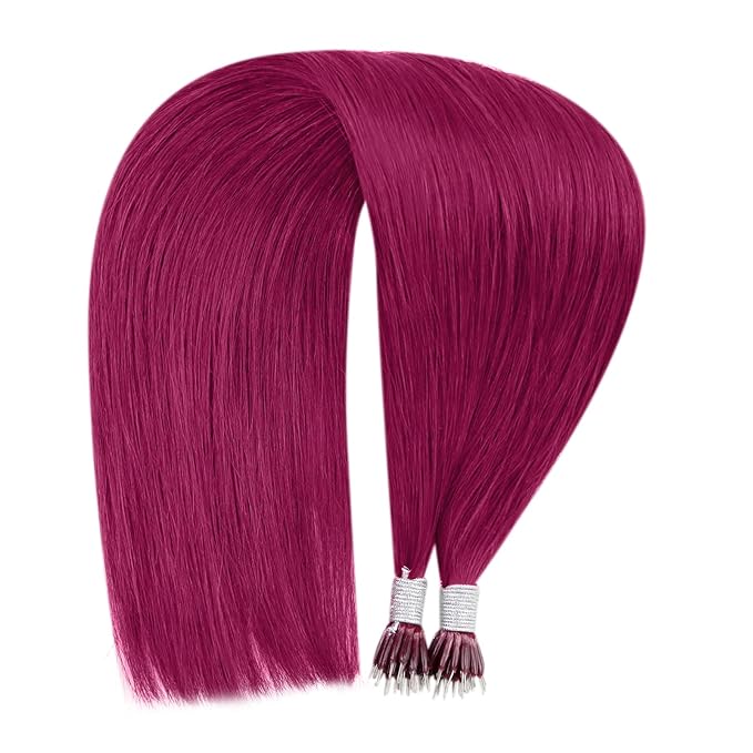 YoungSee Nano Hair Extensions Magenta Nano Beads Hair Extensions 16inch Burgundy Nano Ring Hair Extensions Colored Nano Tip Extensions Silky Straight Nano Loop Hair Extensions Red Cold Fusion 25s 25g