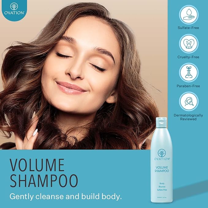 Ovation Hair Volume Shampoo - For Voluminous, Bouncy Hair - 12 oz - Gentle Cleansing and Helps Removes Excess Hair Oil - For Fine, Thin Hair - With Fenugreek, Aloe Vera, Saw Palmetto