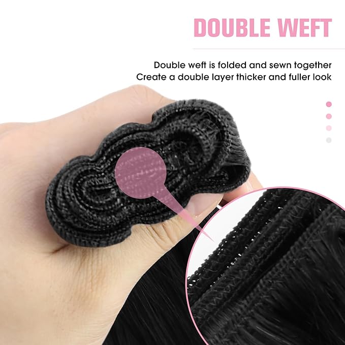 YoungSee 100G Weft Hair Extensions Black Human Hair Weft Extensions Jet Black Sew in Hair Extensions Real Human Hair Black Soft and Silky Weft Hair Extensions Human Hair 14Inch