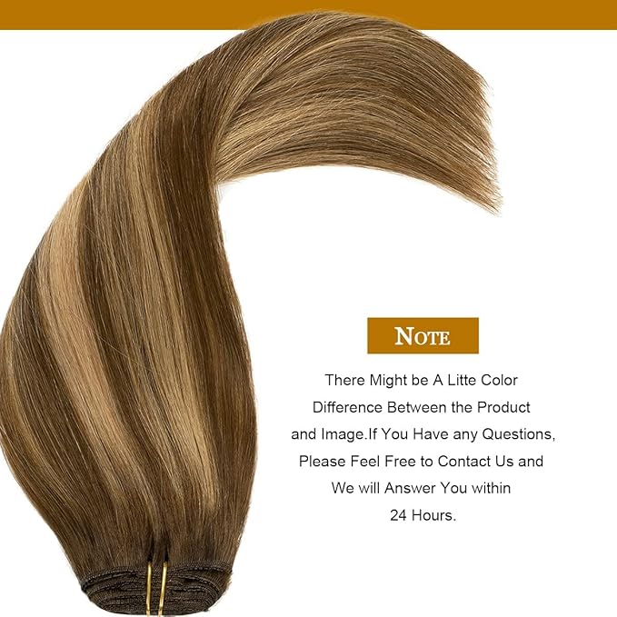 Loxxy New Version Thickened Double Weft Remy Human Hair Chocolate Brown to Caramel Blonde Thick Silky Straight 22 Inch Clip in Human Hair Extensions Clip in Thick Silky Straight Hair 140g