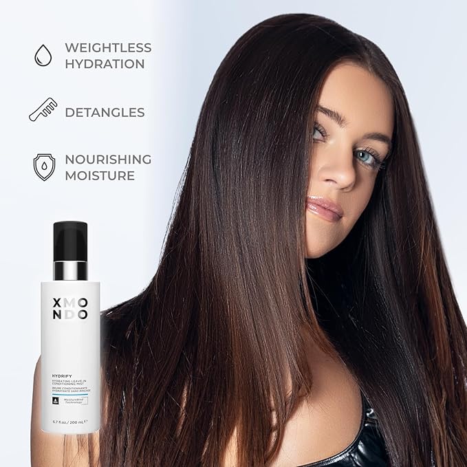 XMONDO Hair Hydrify Hydrating Leave-in Conditioning Mist | MoistureBind Technology Restores Hydration & Eliminates Frizz, Plant Based Extracts Revitalize Damaged Hair, Vegan Formula, 6.7 Fl Oz 1-Pack