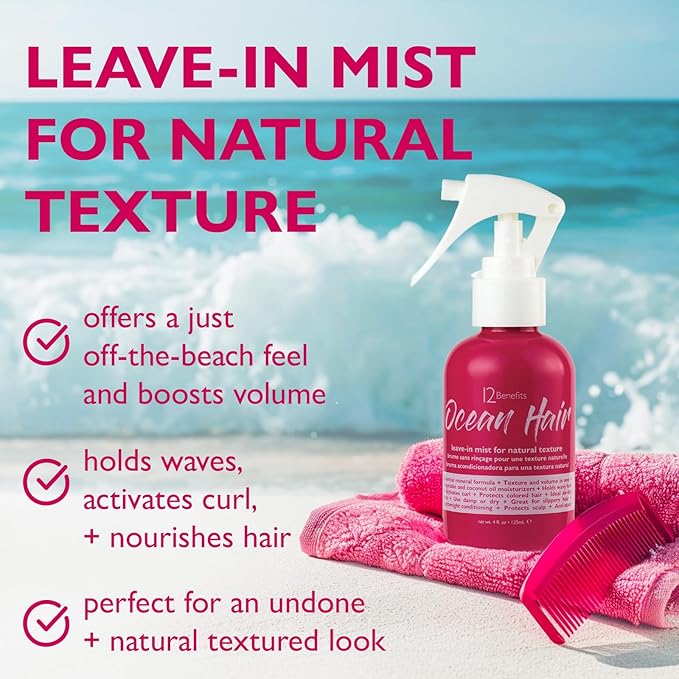 12 Benefits Ocean Hair Wave Spray - Leave-In Mist that Conditions, Moisturizes, Protects Scalp, Protects Against Humidity & Static and Boost Volume (4 Oz)