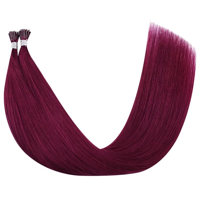 YoungSee Itip Human Hair Extensions Magenta I Tips Hair Extensions Real Human Hair Red 22 Inch Tip Hair Extensions Colored 25g Red Itip Hair Extensions for Party Highlights 25s Remy Hair Extensions