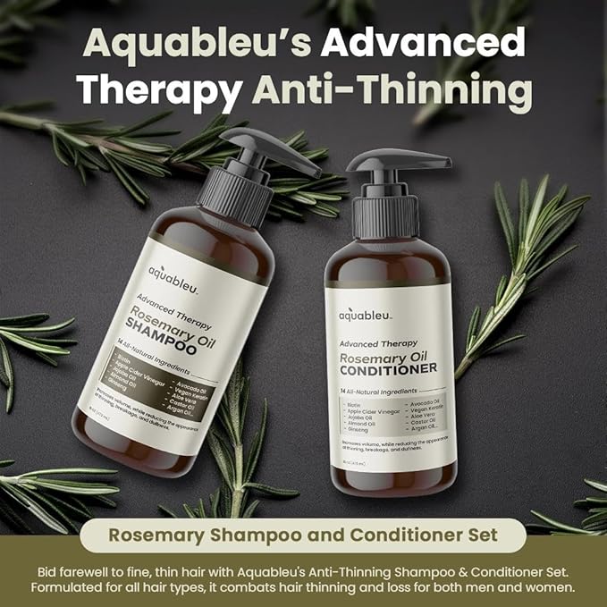 Advanced Therapy Anti-Thinning Rosemary Oil Shampoo & Conditioner Set - Infused with 14 All-Natural Ingredients for Volume, Strength, Thickness, and Dullness Reduction (16oz)