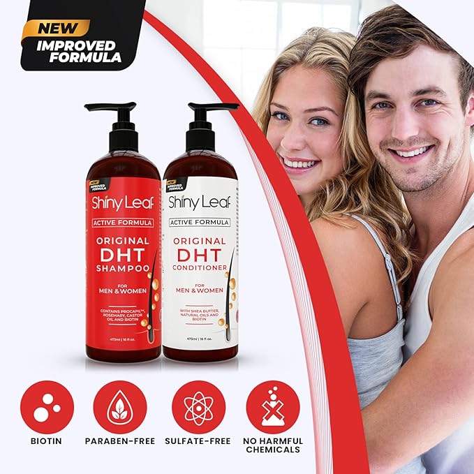 DHT Blocker Shampoo and Conditioner for Hair Loss With Biotin For Men, Women, Anti-Hair Loss Treatment, Rosemary Leaf Oil and Asparagus Extracts, for Thinning Hair (Shampoo and Conditioner) (1 Set)