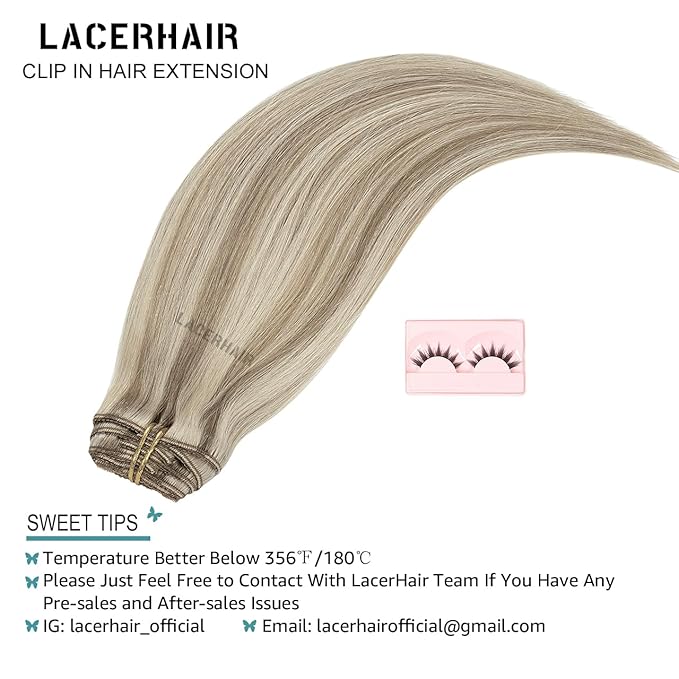 Lacer Clip in Hair Extensions Real Human Hair Golden Blonde Highlight Platinum Blonde Highlight Remy Human Hair Extensions Clip ins for Women 22 Inch 140g 7Pcs Natural Human Hair