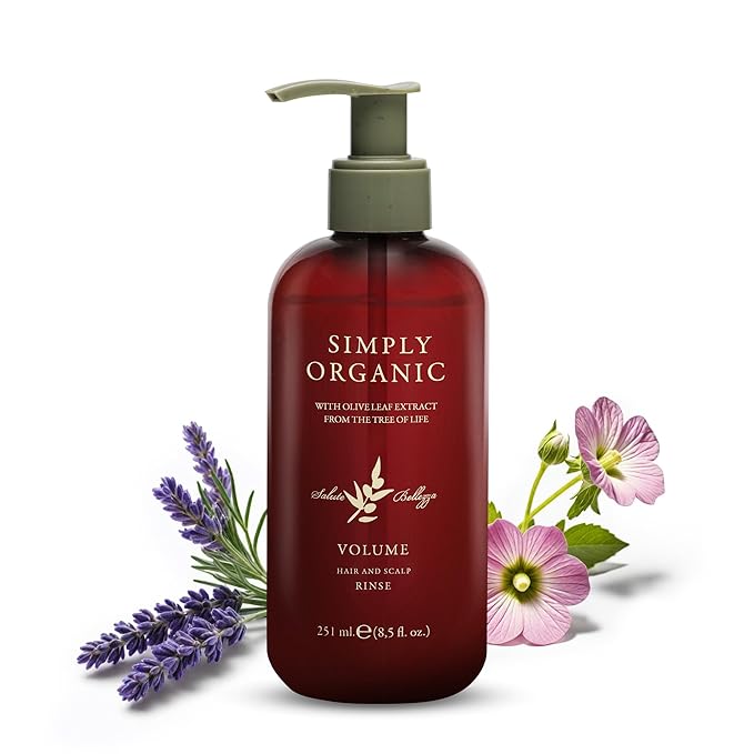 SIMPLY ORGANIC Thinning Hair Volumizing Deep Conditioner Scalp Rinse, Made in Italy, All Natural Cruelty Free Hair Care for Women & Men, Lavender, Mint, Olive Leaf Extract, 251ml/8.5floz, VOLUME