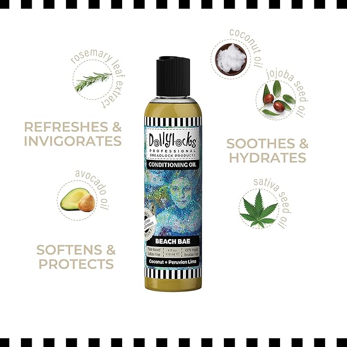 Dollylocks Conditioning Oil – Plant-Based & Residue-Free Moisturizing Scalp & Dreadlock Oil, pH Balanced,Vegan (Beach Bae Scent, 4oz)