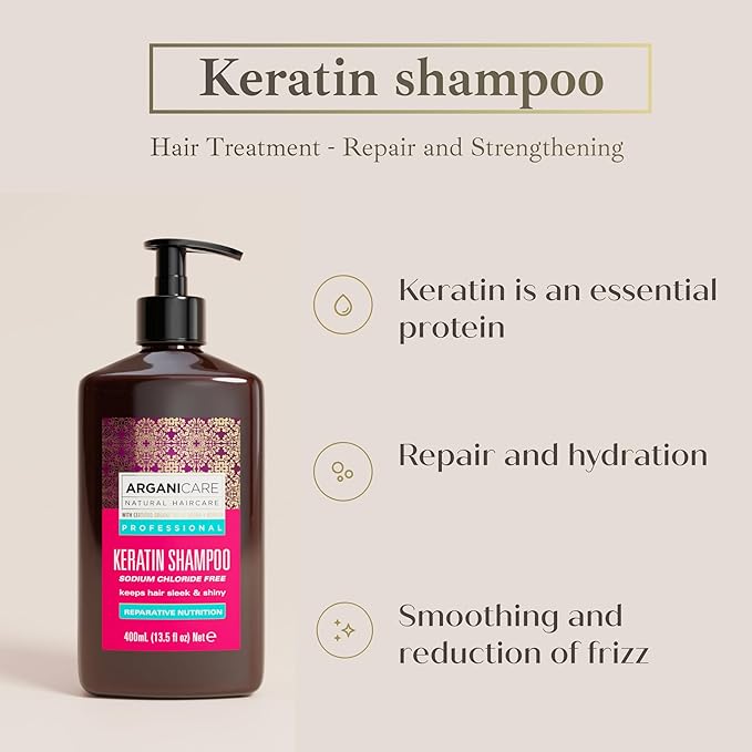 Arganicare Keratin Shampoo – Repairing & Nourishing Hair Care – Strengthens & Hydrates – Frizz Control – For Dry, Damaged & Color-Treated Hair – All Hair Types – 13.52 fl oz