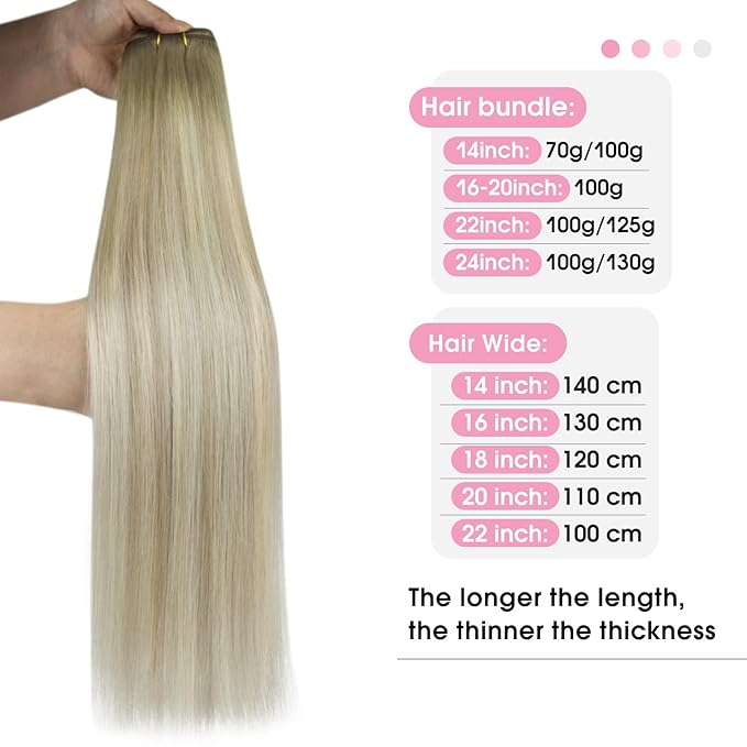 YoungSee Ombre Blonde Human Hair Weft Extensions Straight Silky Sew in Real Human Hair Extensions Ash Blonde Ombre Sunkissed Blonde Sew in Hair Extensions Human Hair 24Inch 100G