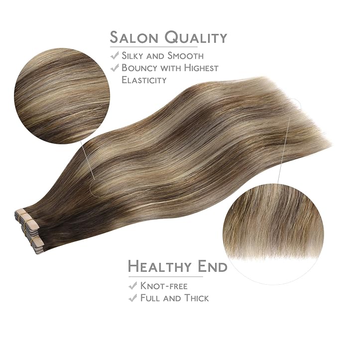WENNALIFE Tape in Hair Extensions, 40pcs 120g 26 Inch Balayage Chocolate Brown to Honey Blonde, Human Straight Reusable Real Hair