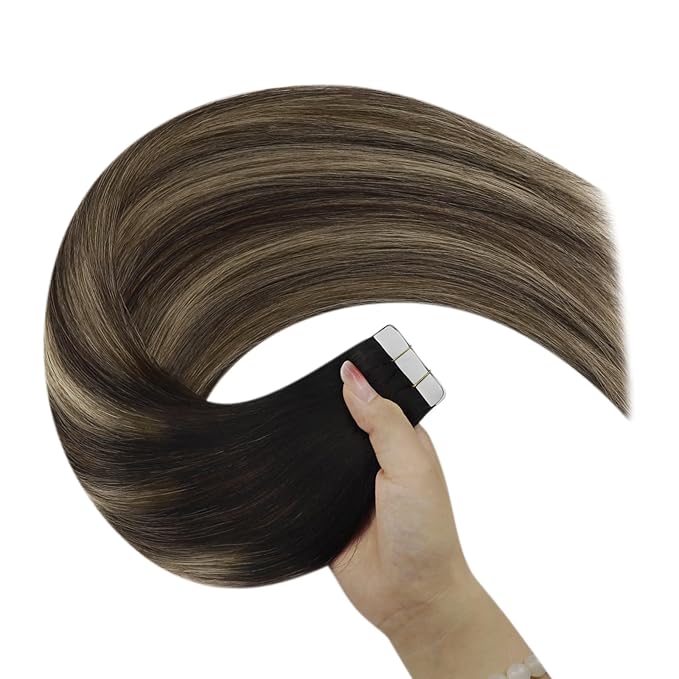 YoungSee Human Hair Tape in Extensions Balayage 14Inch 50g Tape Hair Extensions Real Human Hair Black Ombre Brown Invisible Tape in Hair Extensions 20pcs Tape Human Hair Extensions Silky Straight