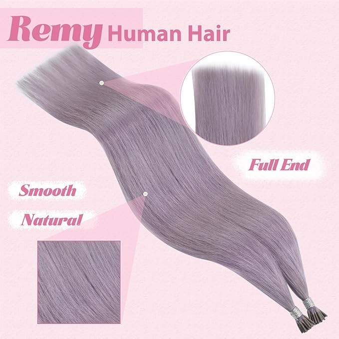 YoungSee Itip Hair Extension Real Human Hair Purple Itips Hair Extensions Real Human Hair Light Purple 24 Inch Tip Hair Extensions Color for Long Hair 25s 25g Stick Tip Hair Extensions Soft and Silky
