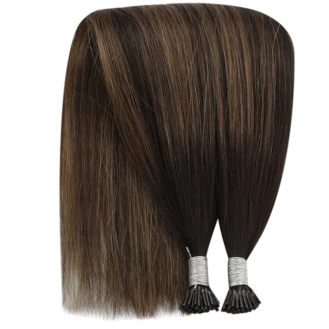 YoungSee Itip Hair Extension Real Human Hair Brown I Tip Extensions Dark Brown Balayage Brown Tip Hair Extensions Real Human Hair 14 Inch Ombre Keratin Tip Extensions Short Hair Extensions 50g 80s