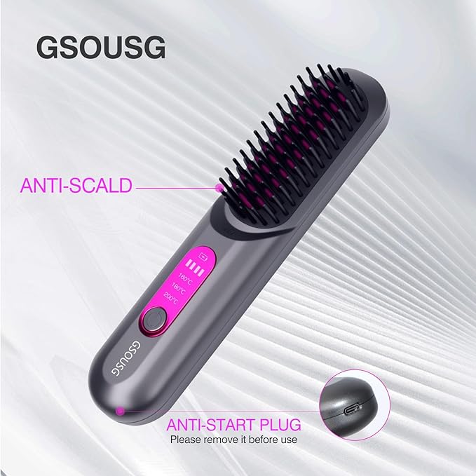 Cordless Hair Straightener Brush-Travel Size Hair Straightener Brush,Salon-Level Smoothing via Ceramic Ion Technology, Hair Straightener Comb,Fashion Design Tangle Free Anti Scald,6000mAh