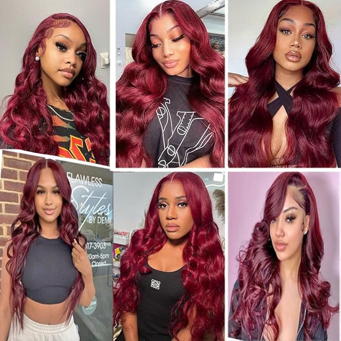Burgundy Body Wave Human Hair Bundles 12 14 16 Inch Color 99J Body Wave Human Hair Bundles Dark Burgundy Hair Bundles Double Weft Unprocessed Brazilian Virgin Hair Extensions Silky and Soft
