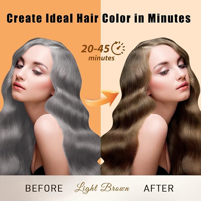 Hair Dye Shampoo Light Brown, 3 in 1 Long-Lasting Hair Color Shampoo with Herbal Ingredients, Instant Natural Color, Easy Application at home for Women Men 16.9 Fl Oz