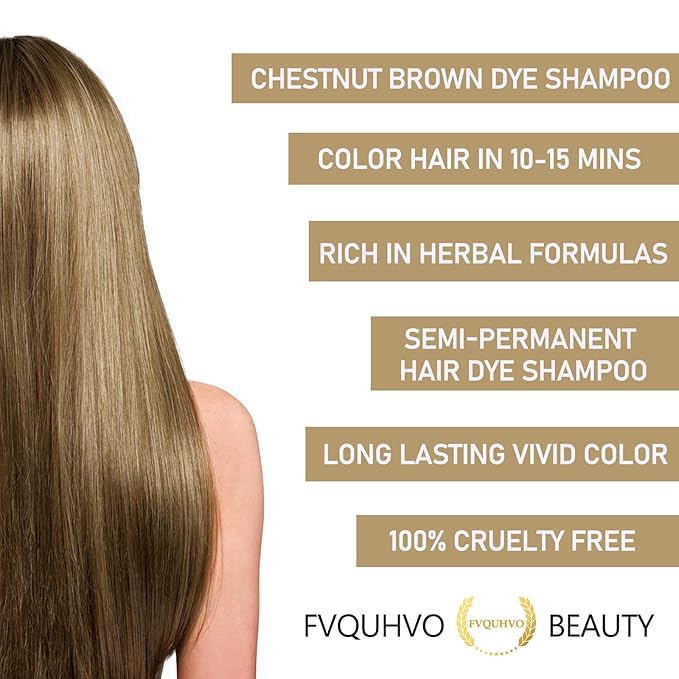 Fvquhvo Instant 3 in 1 Hair Dye Shampoo for Men & Women - Natural, Long Lasting, 16.9 Fl Oz (Chestnut Brown)