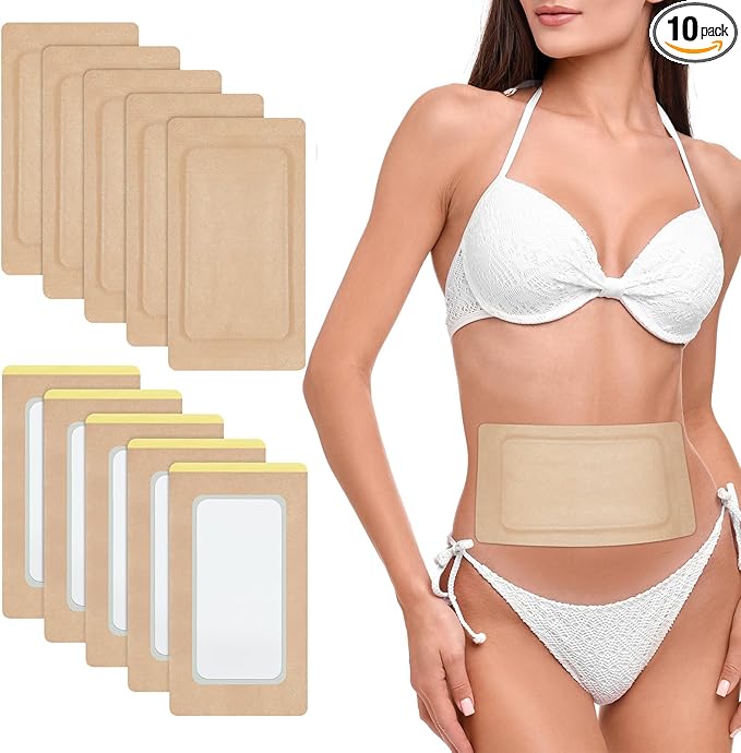10Pcs Castor Oil Pack Wrap, Organic Cotton Castor Oil Patches for Liver, Stomach, Belly Button, 11.8"x6.3", Disposable Self-Adhesive, Leak-Free, 5X Absorbent Cotton Pad, Portable
