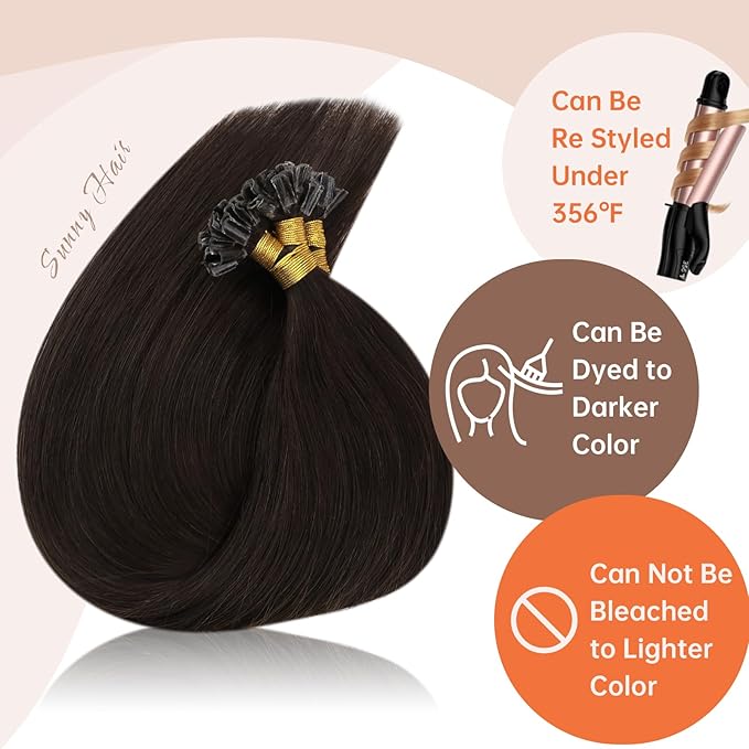Sunny Hair U Tip Hair Extensions Human Hair Thick Keratin Bonds Hair Extensions Dark Brown K Tips Hair Extensions Short Straight Hair 14inch 50g