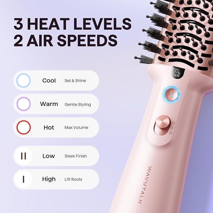 Wavytalk Dual Voltage Hair Dryer Brush for International Travel, 110V-240V Jet Brush, Ionic Hair Dryer Brush Reduces Damage, Anti-Frizz Straight Hair, Curls and Blowouts, Volumizing