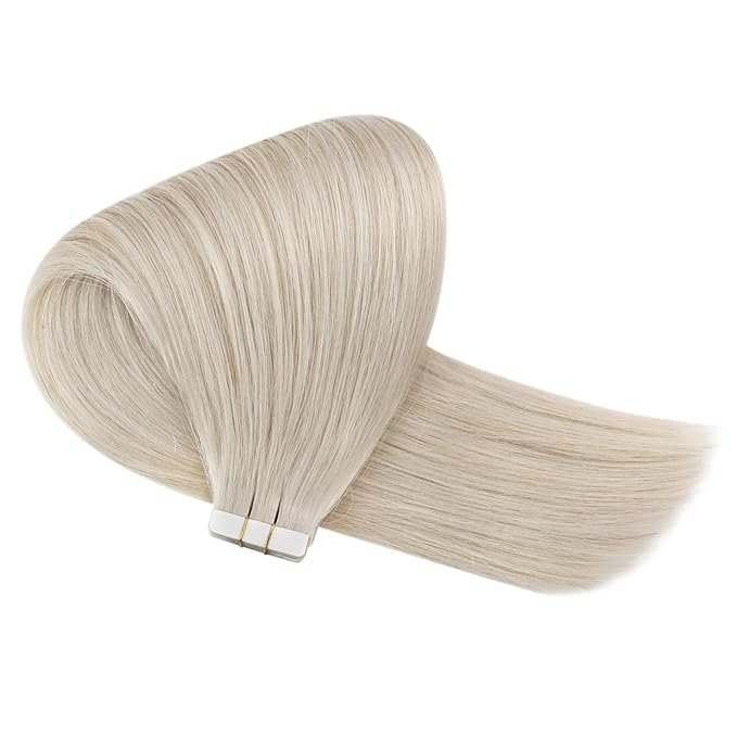 Sunny Hair Tape in Hair Extensions Real Human Hair Invisible Remy Hair Extensions Tape ins for Women White Platinum Blonde 26 inch 20Pcs 50G