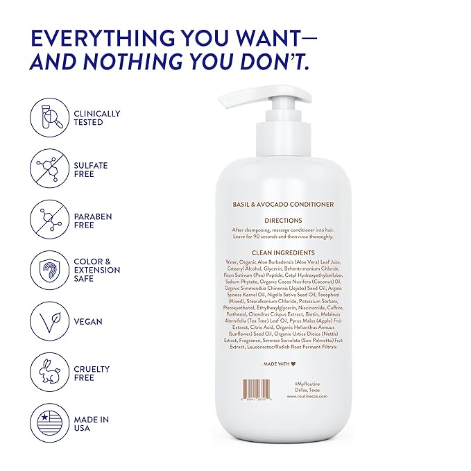 Routine Wellness Anti-Thinning Deep Conditioner for Thinning Hair - DHT Blocker for Hair Loss in Men & Women - Promotes Healthy Hair - Basil & Avocado 14oz