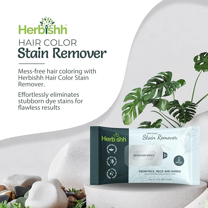 Herbishh Chestnut Brown Hair Dye Shampoo 200ml + Hair Color Stain Remover Wipes – Grey Coverage & Mess-Free Cleanup