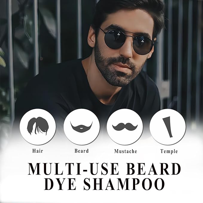 Men’s Beard Dye For Men Black In Minutes, Grey Reducing Mustache & Beard Wash & Conditioner 3 In 1, Black Beard Dye Shampoo, Long-Lasting With Natural Extract, Gifts for Men Dad