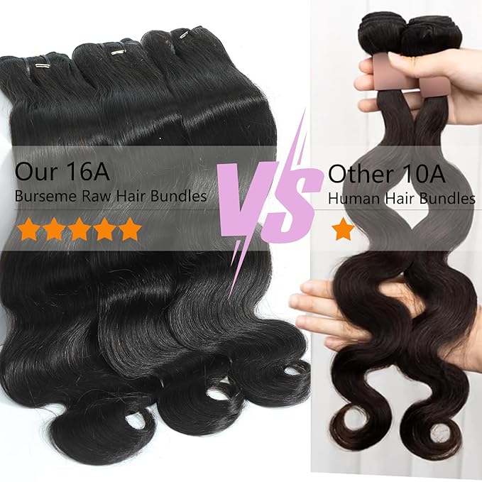 Raw Bundles Human Hair Body Wave, 16A Raw Hair Bundles Burmese Hair Bundles, 3 Years Service Life, Keep Texture Silky Soft Tangle-Free after Multiple Washes (10 12 14 inch)